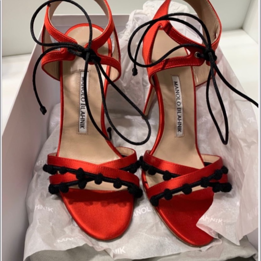 Manolo Blahnik Red Esparra Satin Sandal